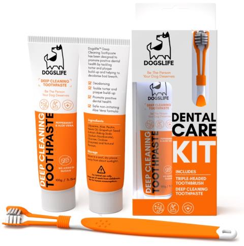 Dental Kit mit dreiköpfiger Zahnbürste und 100g natürliche Zahnpasta