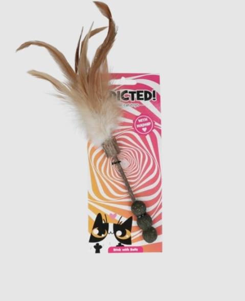 Addicted Stick with balls and feathers  ca 25cm