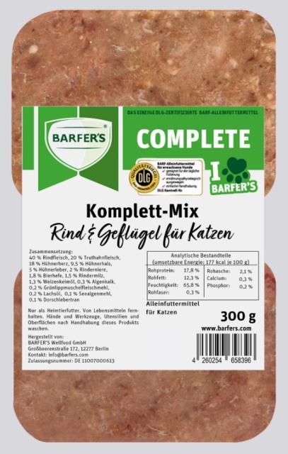 Komplett-Mix Rind & Geflügel für Katzen 2x150g Packung