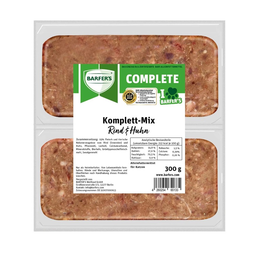 Komplett-Mix Rind & Huhn für Katzen 2x150g Packung